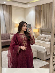 RTS | 3PC Heavy Sequence Embroidered Suit with Organza Dupatta