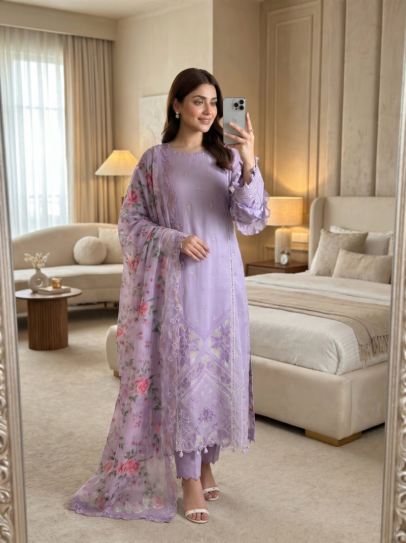 RTS | 3PC Sequence Embroidered Suit with Monark Dupatta