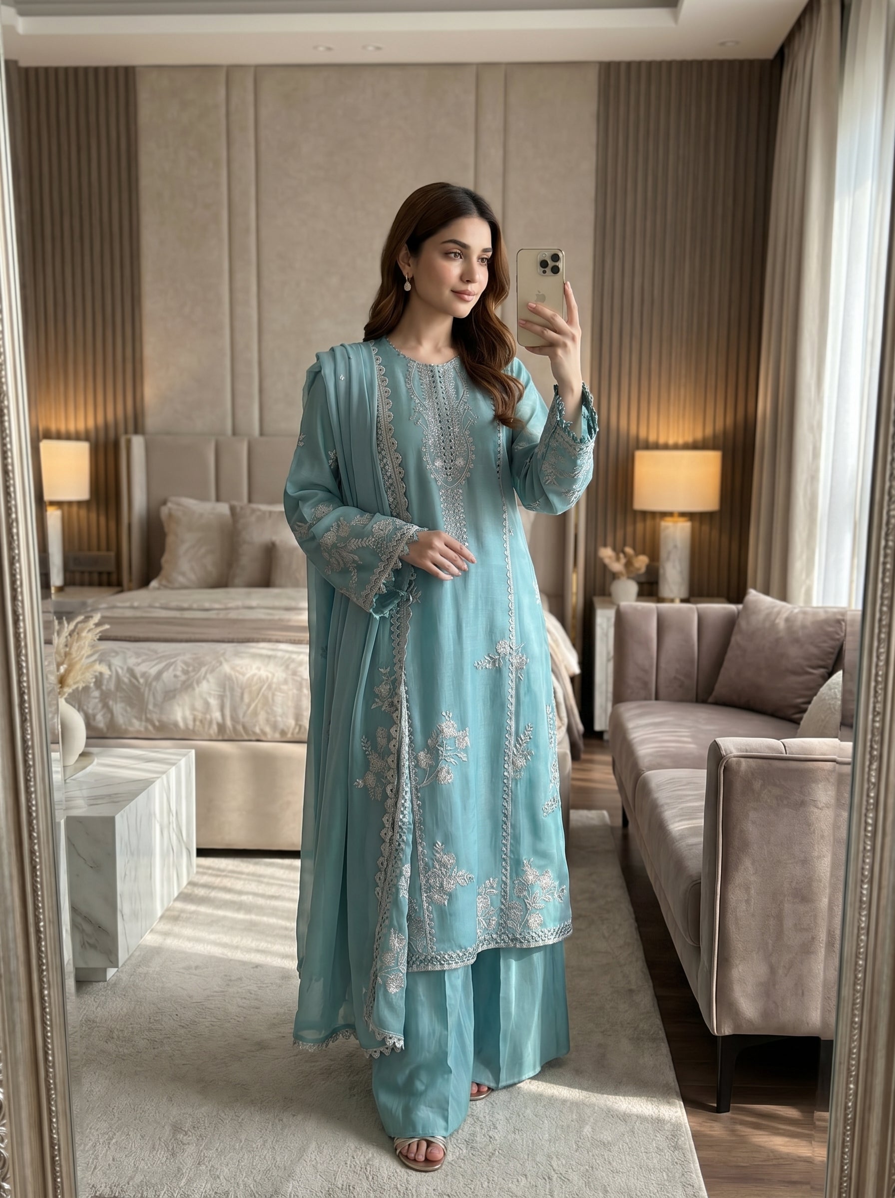 RTS | 3PC Heavy Embroidered Suit with Bamber Chiffon Dupatta