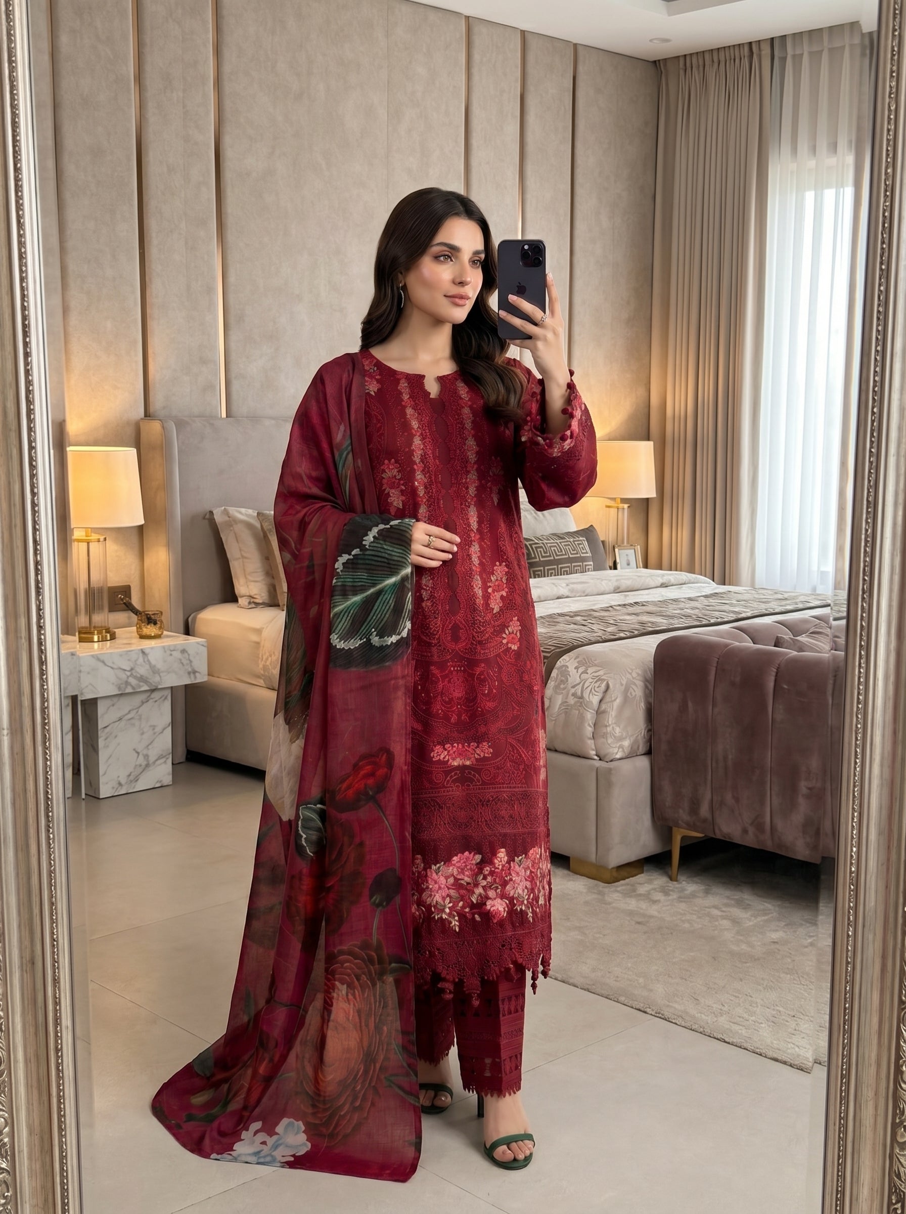 RTS | 3PC Heavy Embroidered Suit with Monar Printed Dupatta