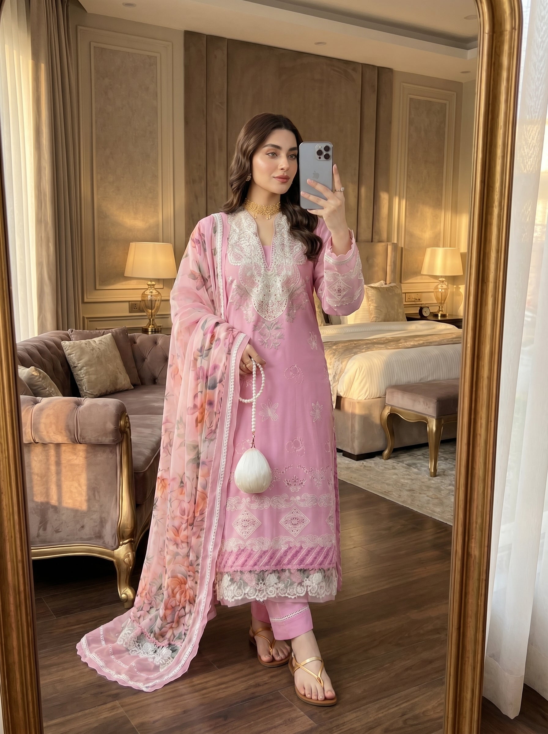 RTS | 3pc Heavy Embroidered Suit with Chiffon Printed Dupatta