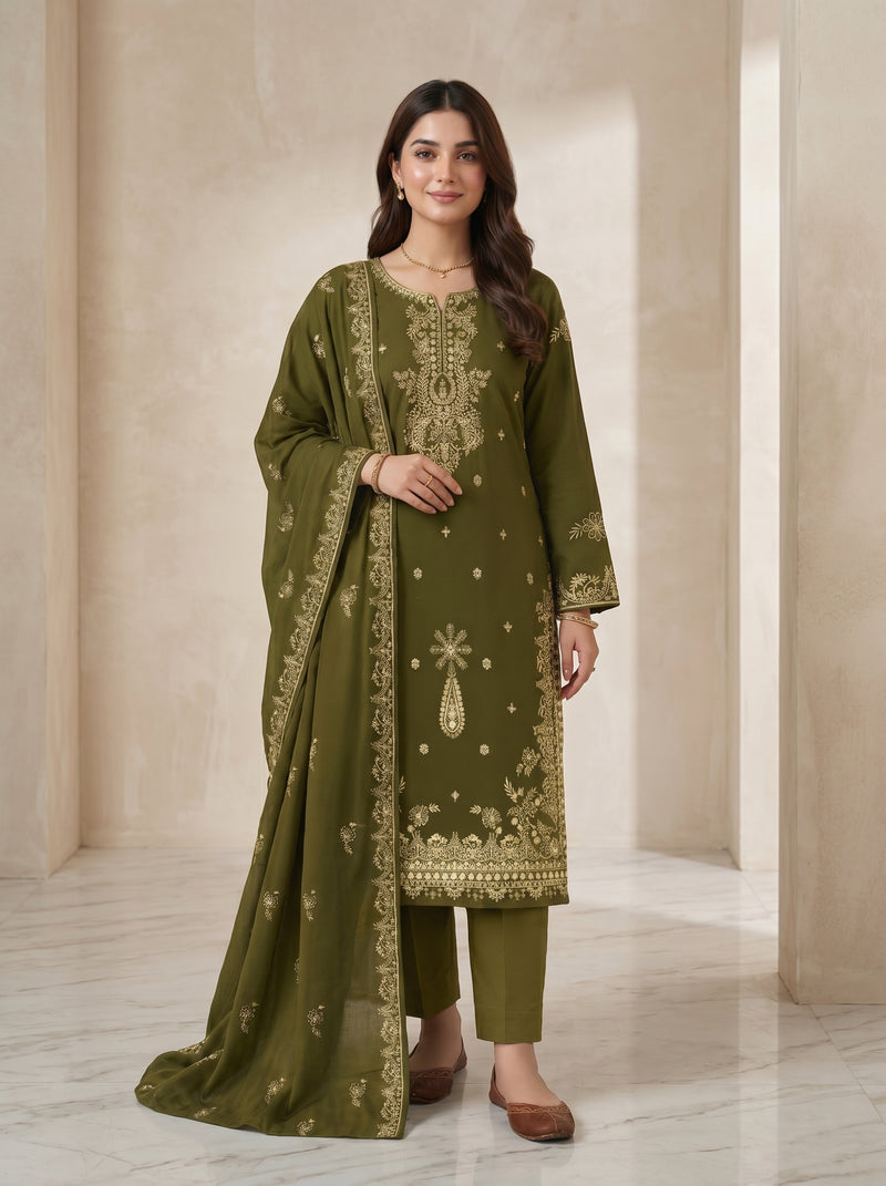 RTS | 3PC Heavy Embroidered Suit with Doriya Lawn Dupatta