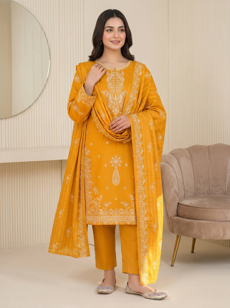 RTS | 3PC Heavy Embroidered Suit with Doriya Lawn Dupatta