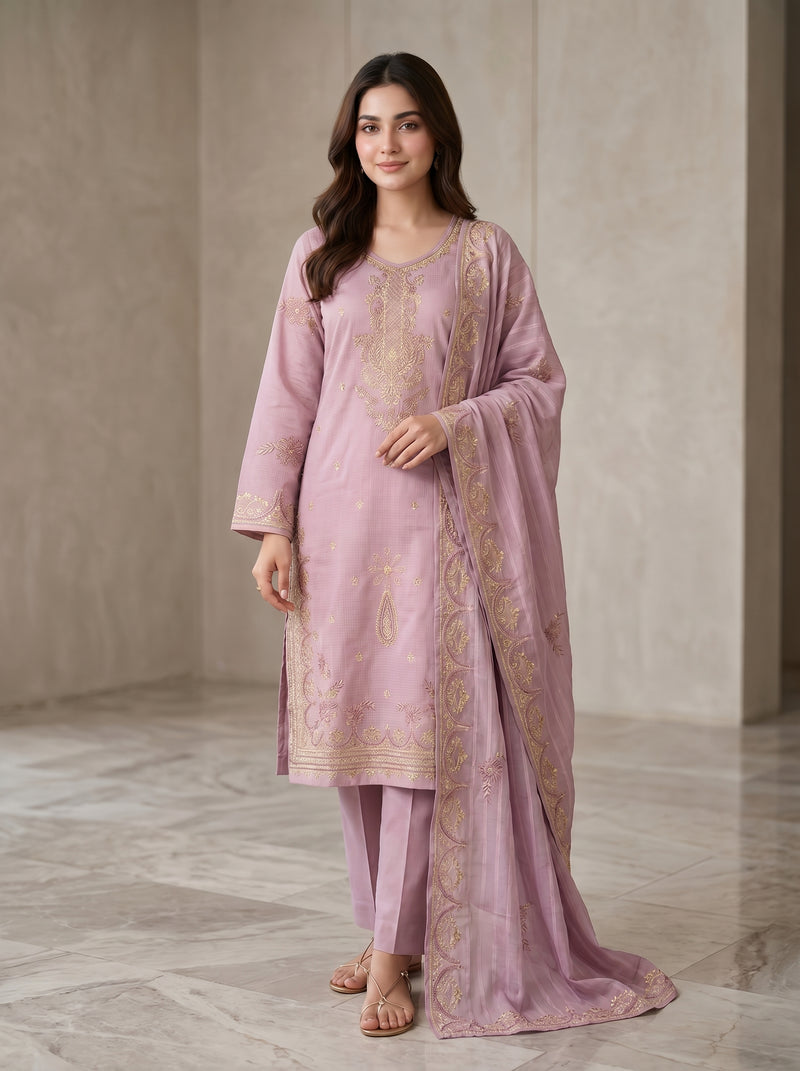 RTS | 3PC Heavy Embroidered Suit with Doriya Lawn Dupatta