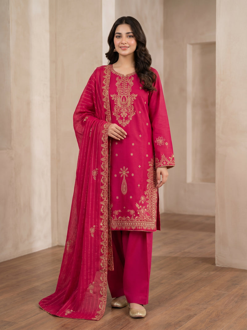RTS | 3PC Heavy Embroidered Suit with Doriya Lawn Dupatta