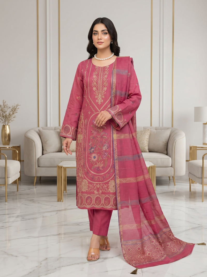 RTS | 3PC Heavy Embroidered Suit with Jacquard Barosha Dupatta