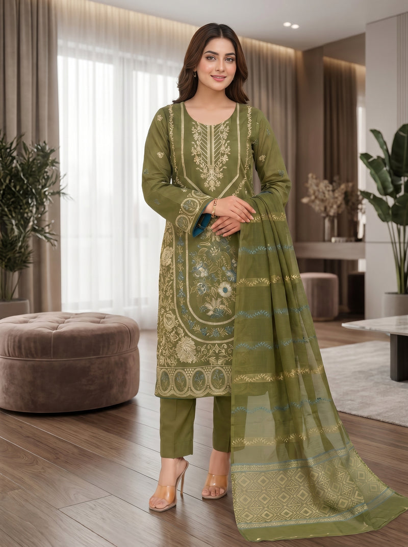 RTS | 3PC Heavy Embroidered Suit with Jacquard Barosha Dupatta