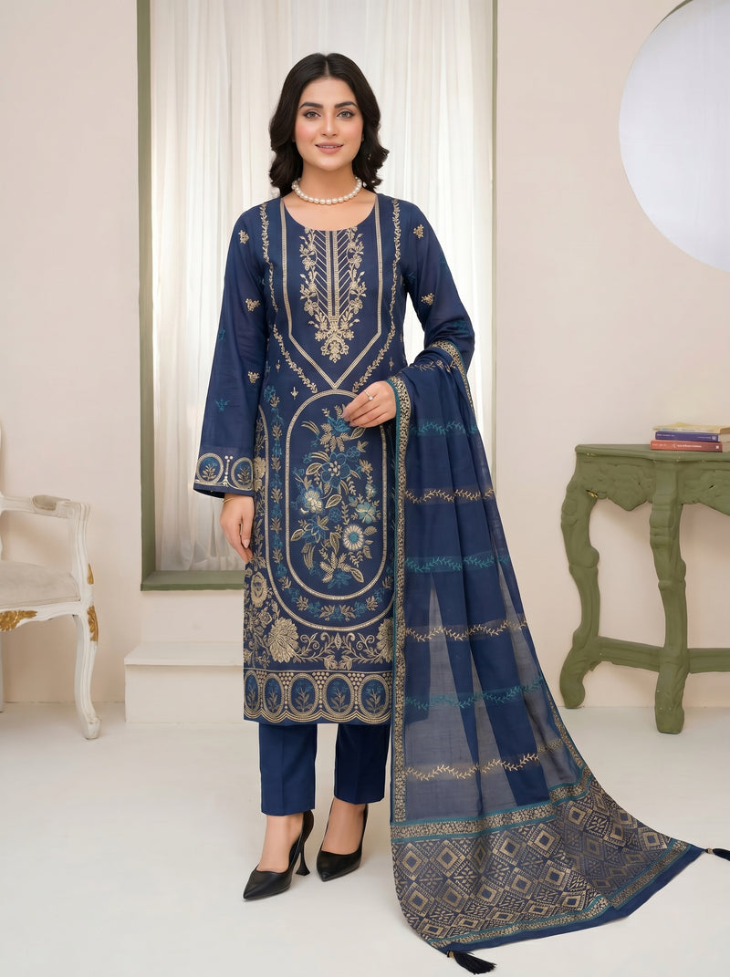 RTS | 3PC Heavy Embroidered Suit with Jacquard Barosha Dupatta