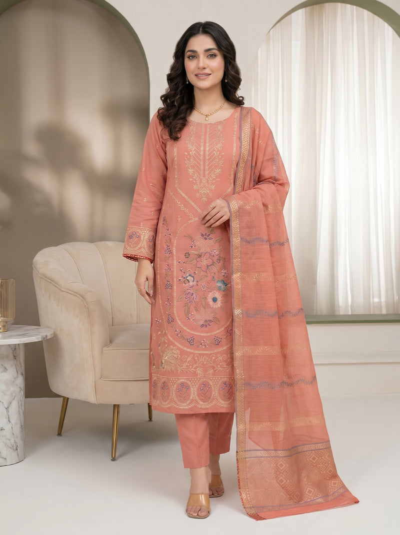 RTS | 3PC Heavy Embroidered Suit with Jacquard Barosha Dupatta