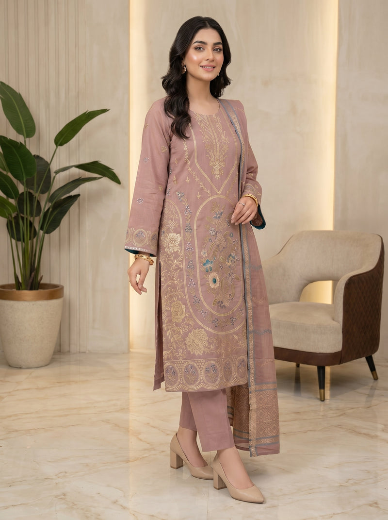 RTS | 3PC Heavy Embroidered Suit with Jacquard Barosha Dupatta