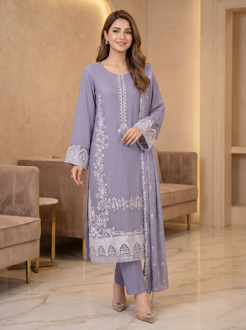 RTS | 3PC Luxury Heavy Embroidered Suit with Bamber Chiffon Dupatta