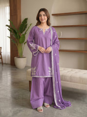 RTS | 3PC Chikankari Embroidered Suit with Bamber Chiffon Dupatta