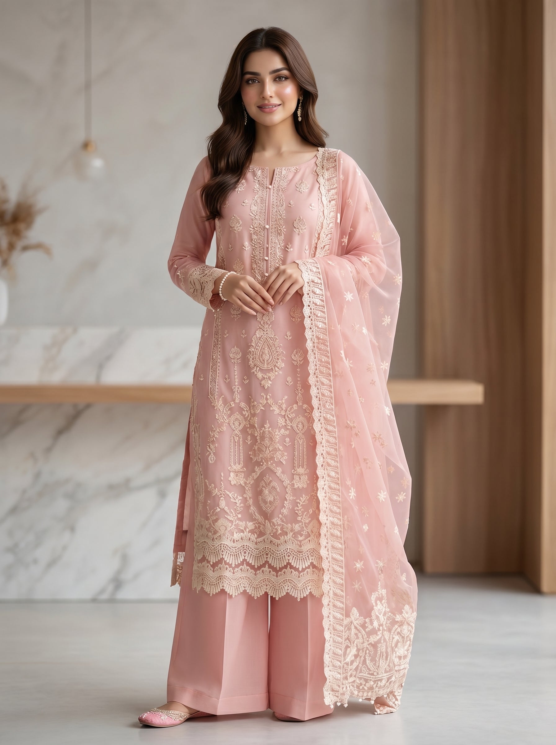 RTS | 3PC Heavy Embroidered Suit with Organza Dupatta