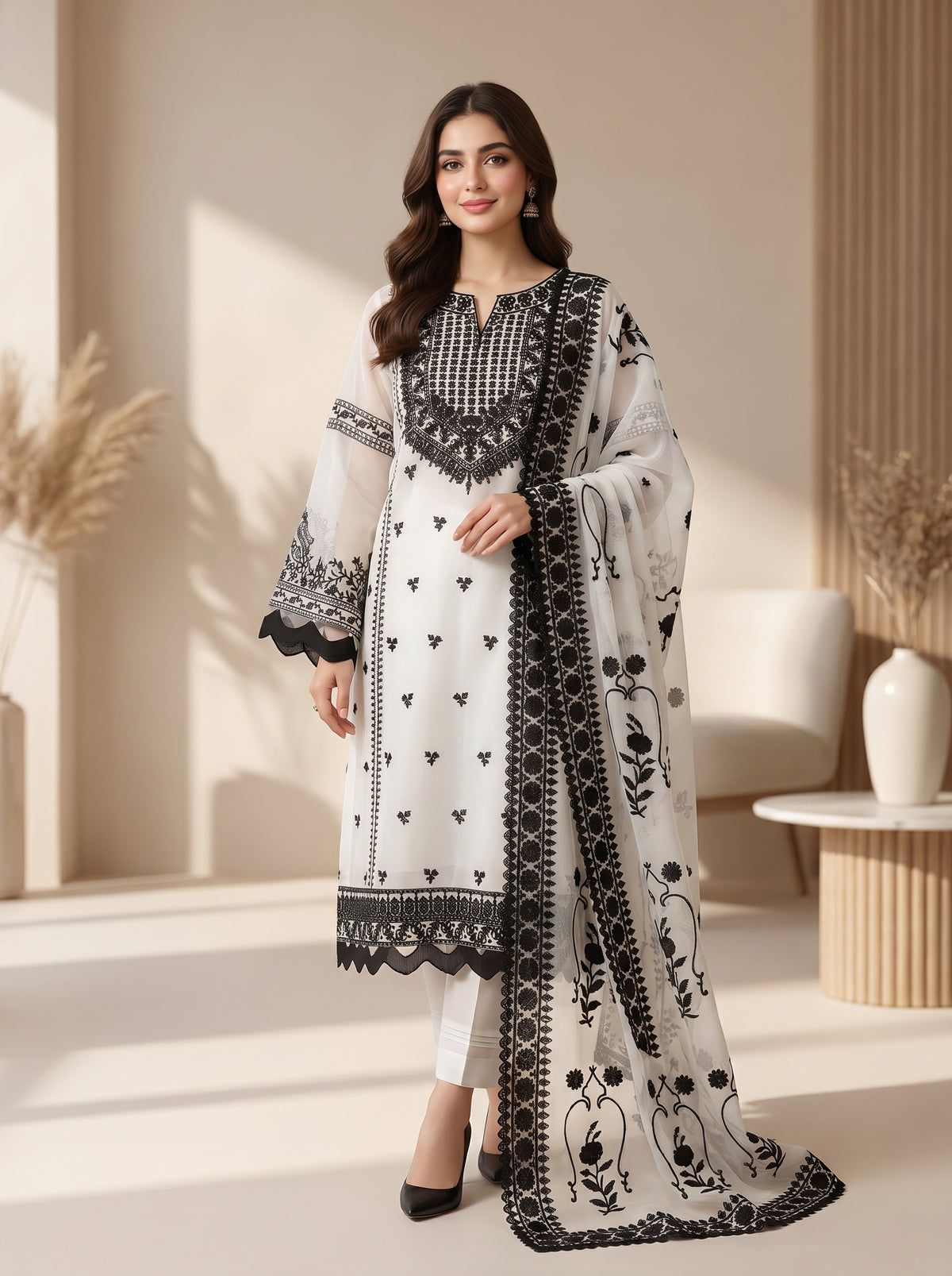 RTS | 3PC Heavy Embroidered Suit with Bamber Chiffon Dupatta