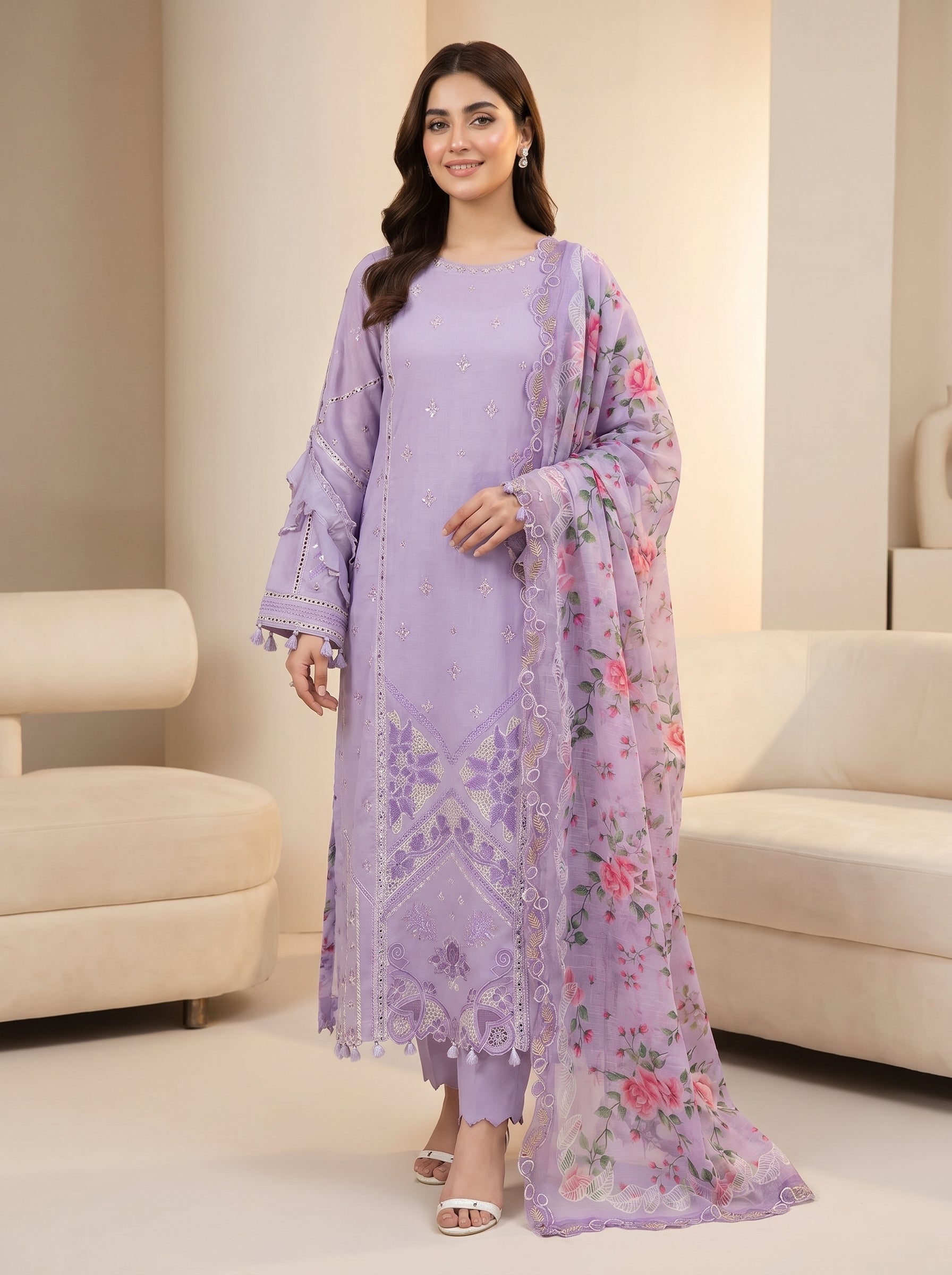 RTS | 3PC Sequence Embroidered Suit with Monark Dupatta