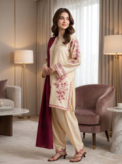 RTS | 3PC Heavy Embroidered Suit with Digital Print Voile Dobby Dupatta