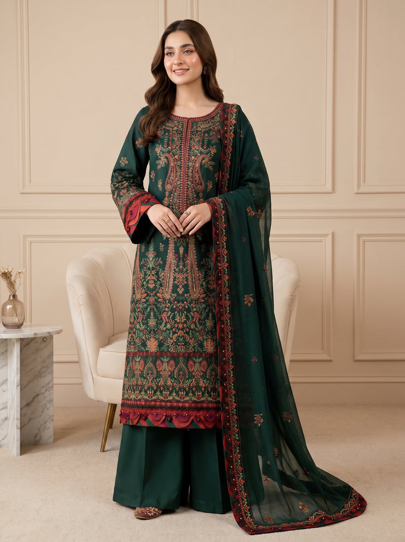 RTS | 3PC Heavy Embroidered Suit with Bamber Chiffon Dupatta