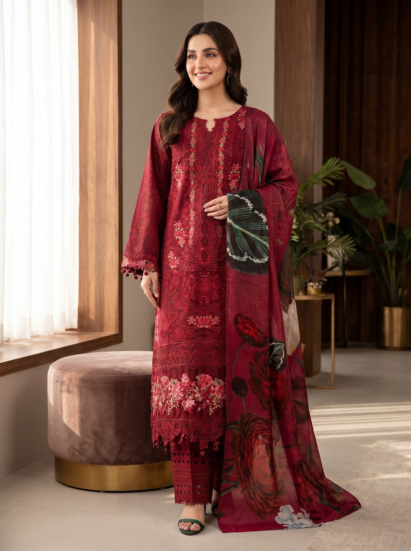 RTS | 3PC Heavy Embroidered Suit with Monar Printed Dupatta