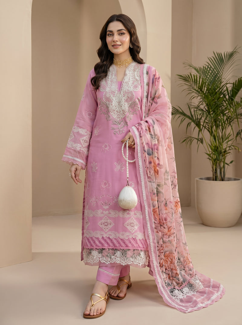RTS | 3pc Heavy Embroidered Suit with Chiffon Printed Dupatta
