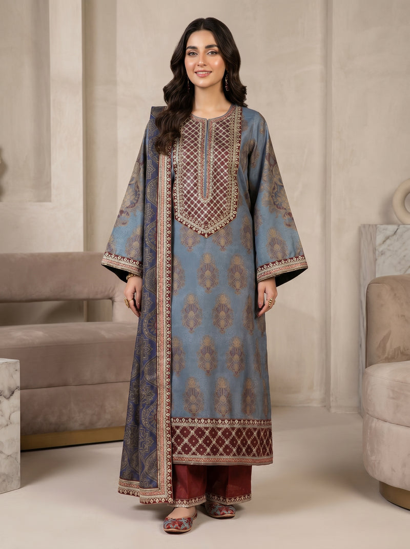 RTS | 3PC Digital Printed Suit with Ready-to-Wear Lace Dupatta