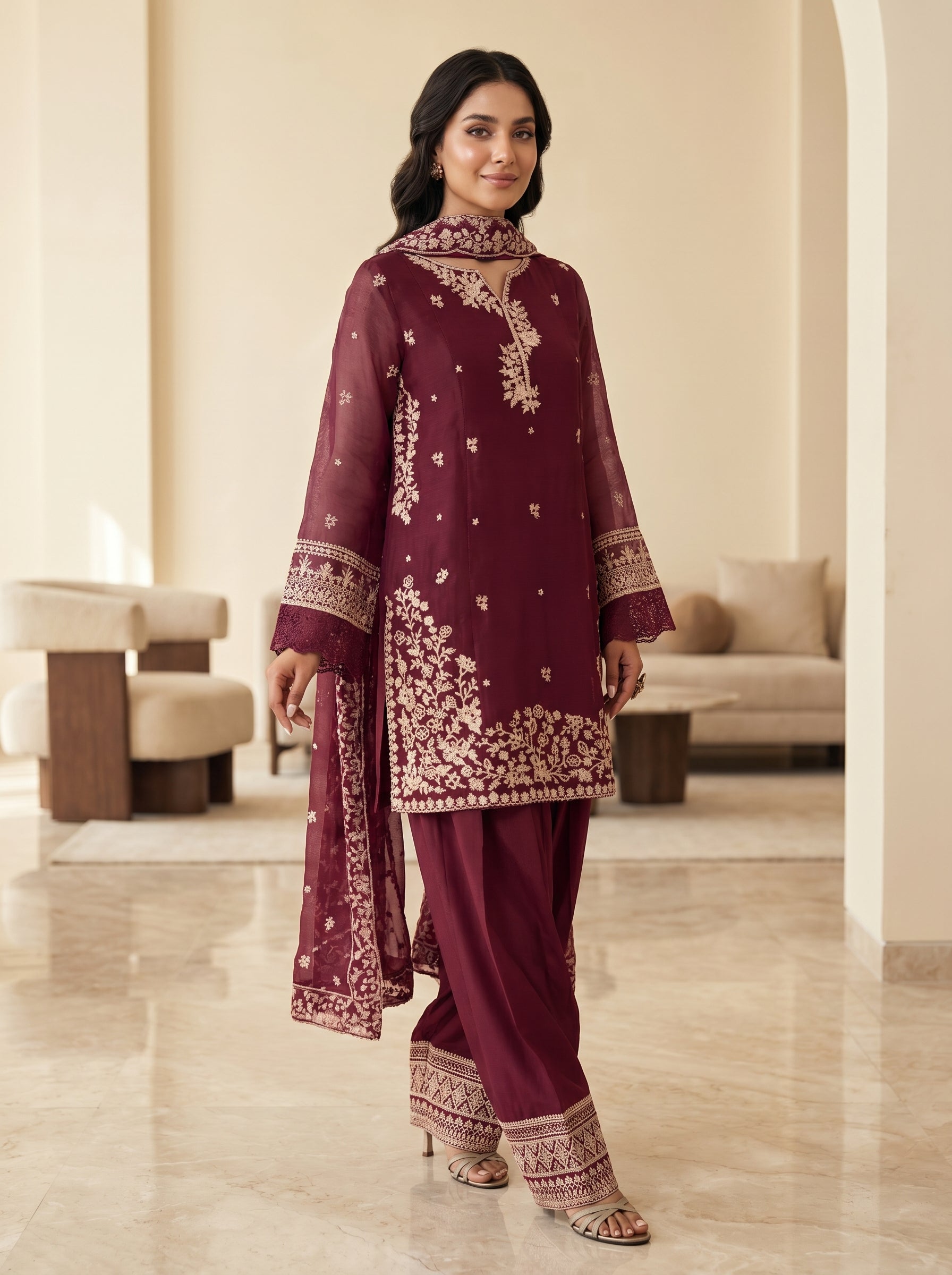 RTS | 3PC Sequence Heavy Embroidered Suit with Bamber Dupatta