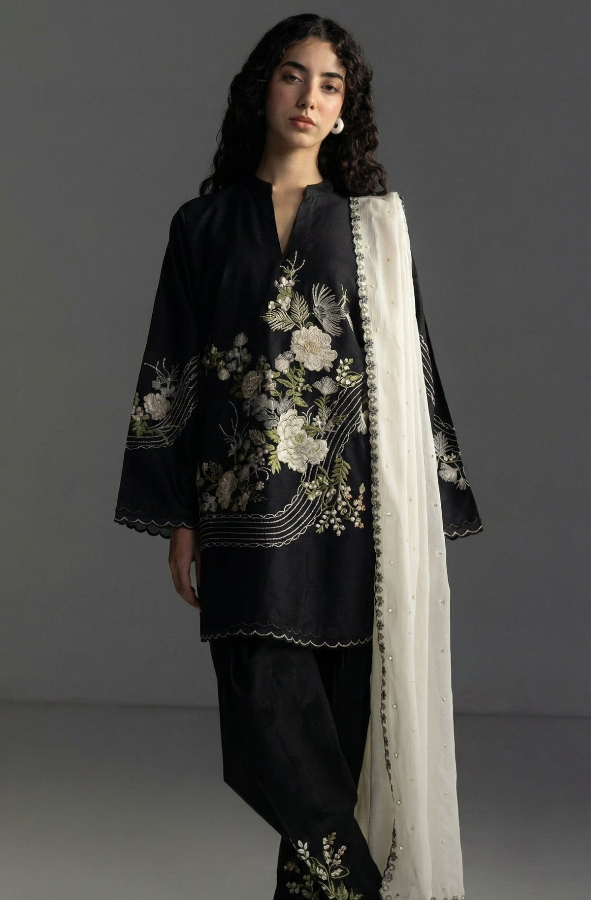 RTS | Lawn 3PC Heavy Embroidered Bamber Chiffon Dupatta