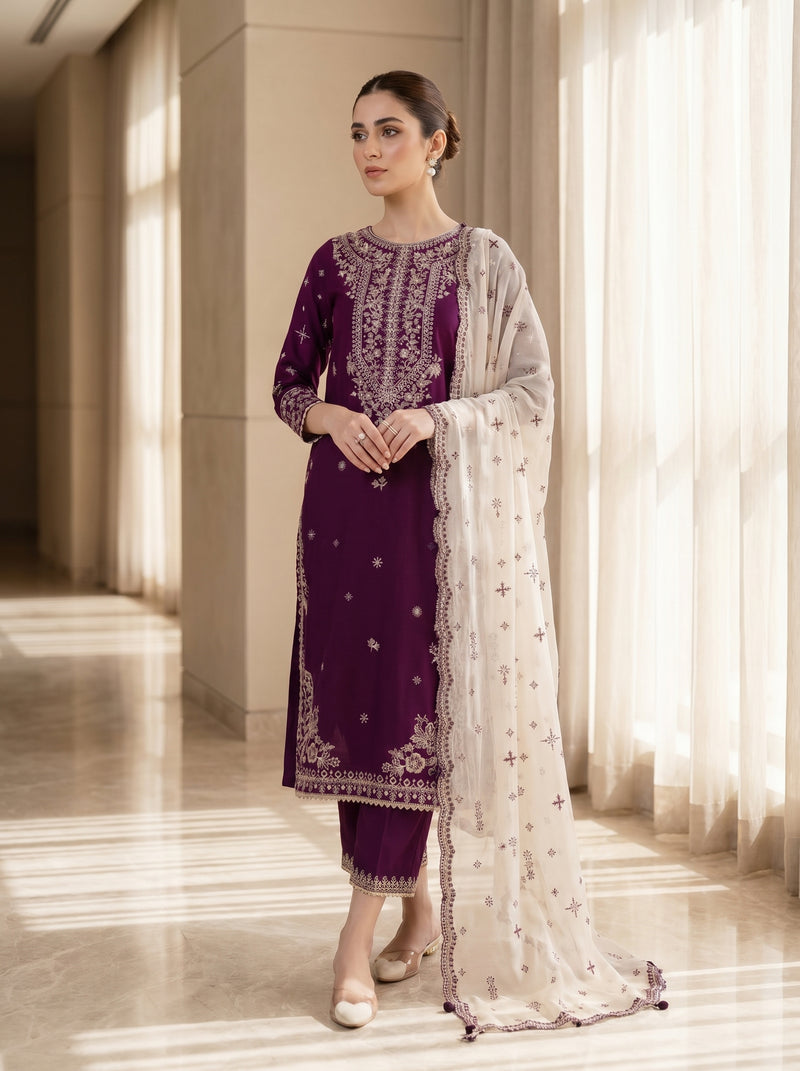 RTS | 3PC Heavy Embroidered Suit with Bamber Chiffon Dupatta