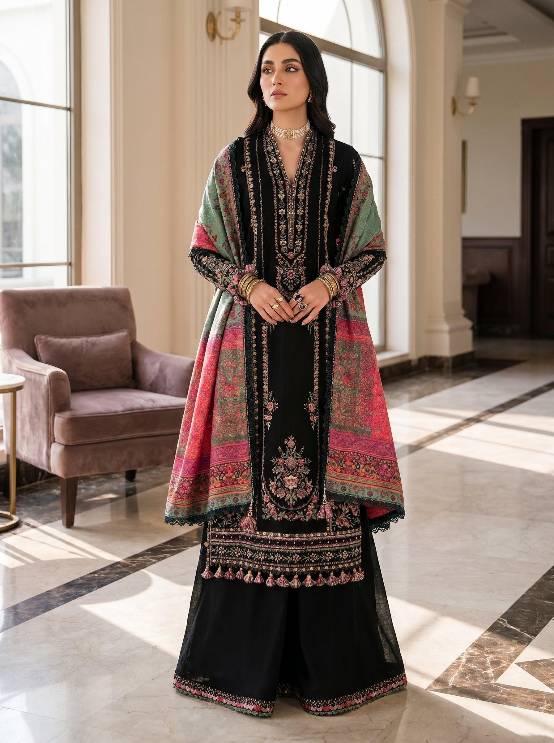 RTS | 3PC Heavy Embroidered Suit with Voile Dupatta