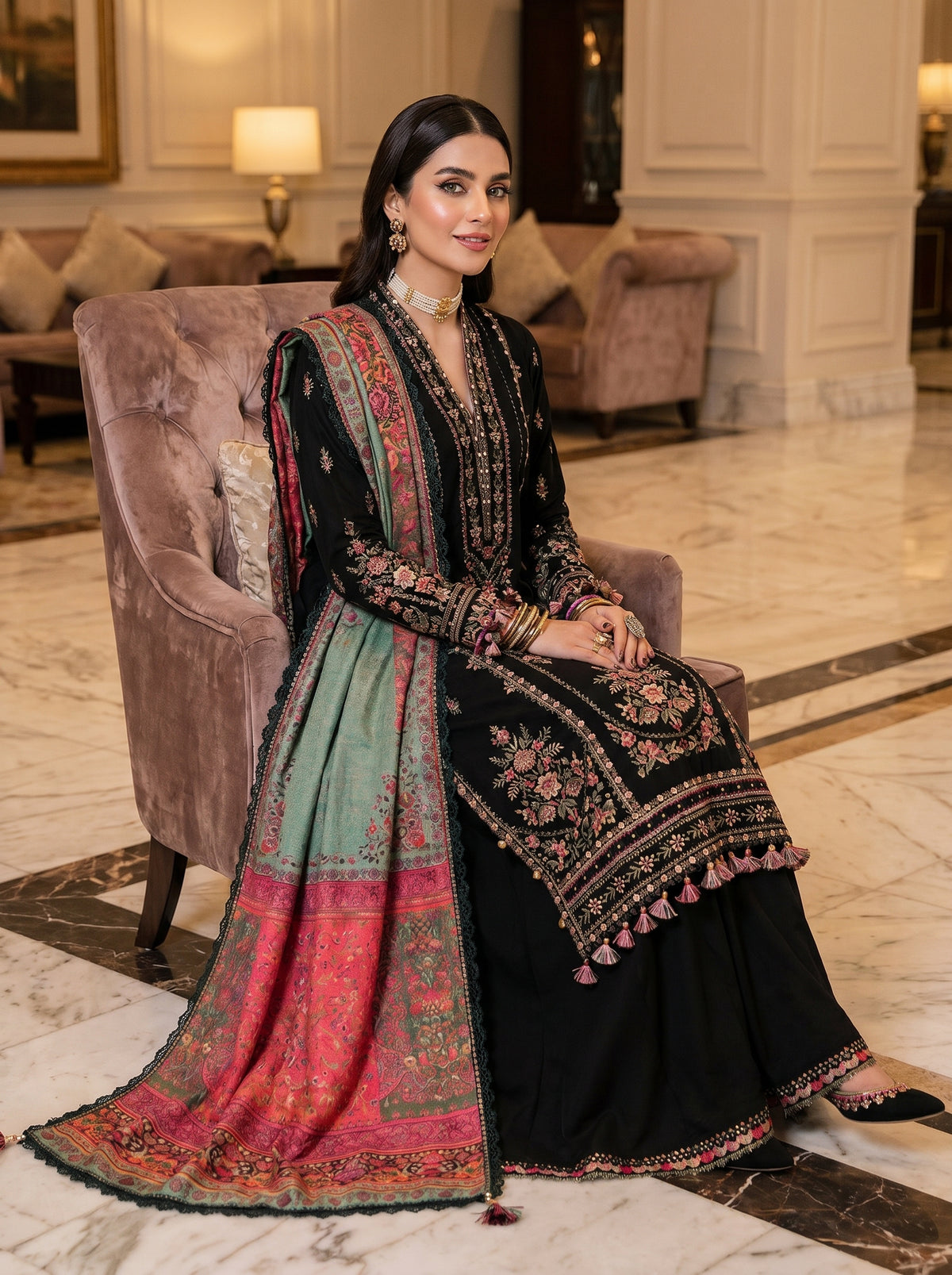 RTS | 3PC Heavy Embroidered Suit with Voile Dupatta