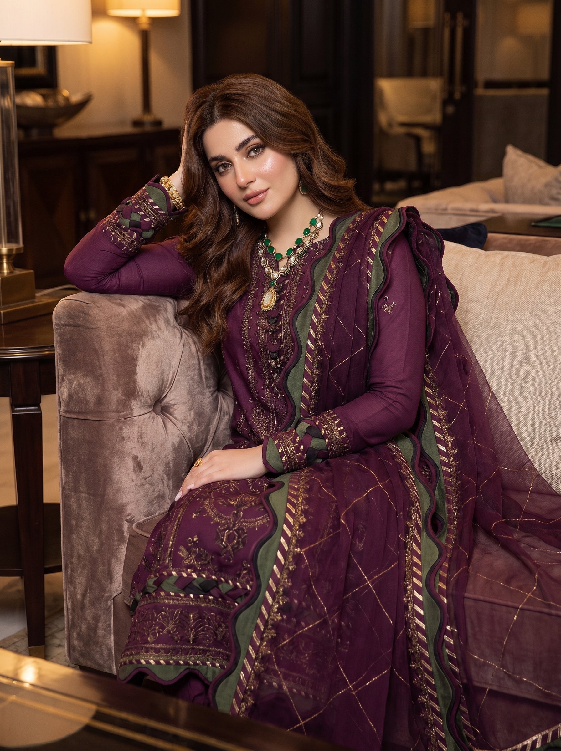 RTS | 3PC Heavy Embroidered Suit with Bamber Chiffon Dupatta