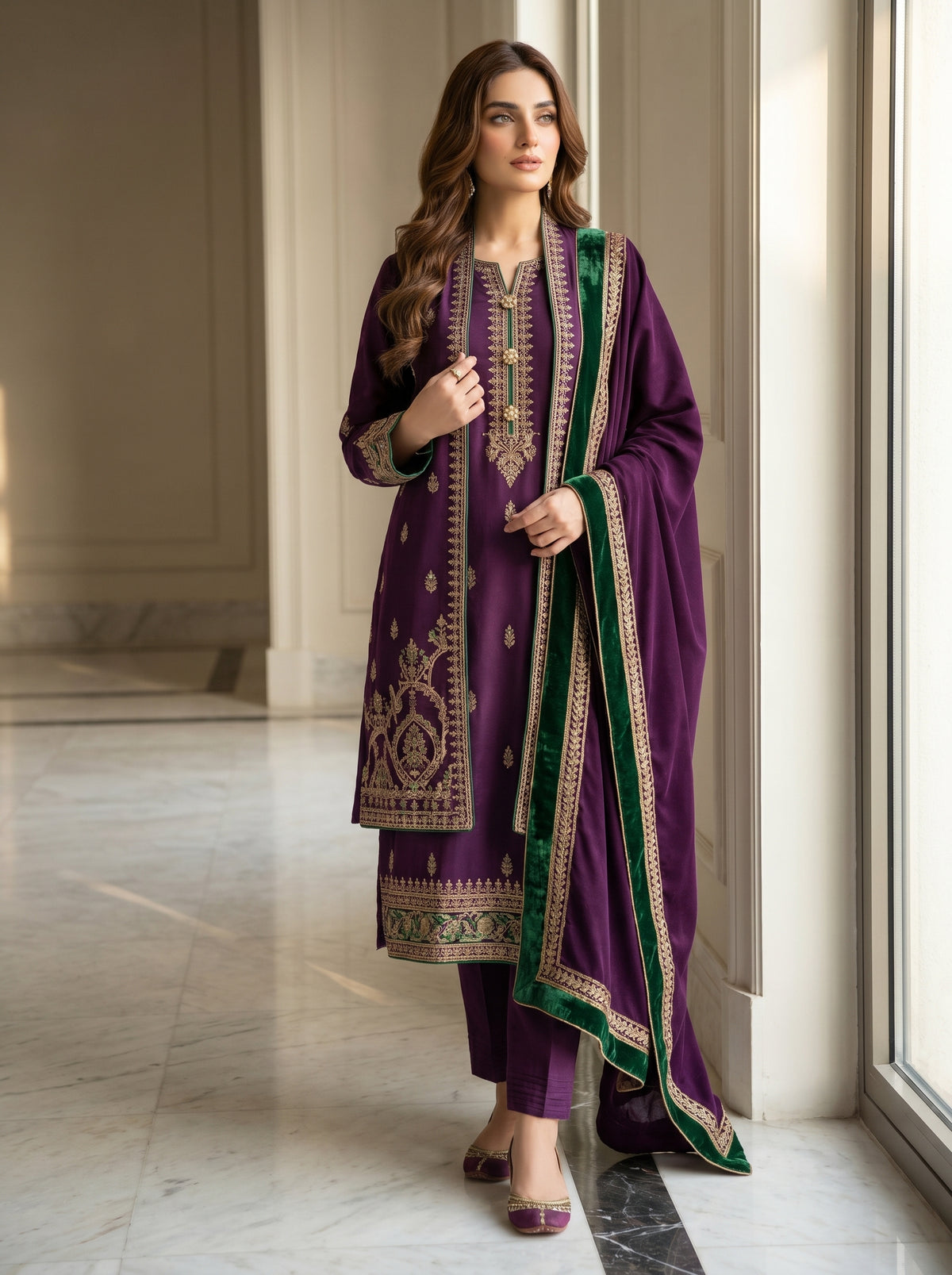 RTS | 3PC Heavy Embroidered Suit with Bamber Chiffon Dupatta