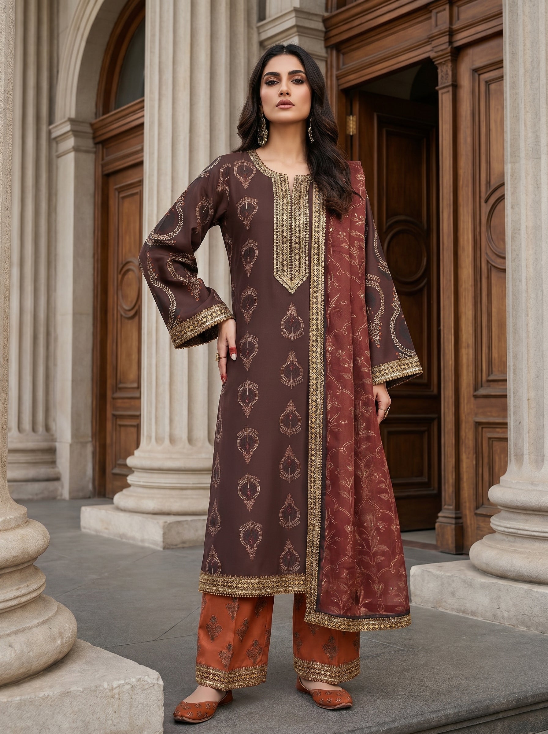 RTS | 3PC Digital Printed Suit with Ready-to-Wear Lace Dupatta