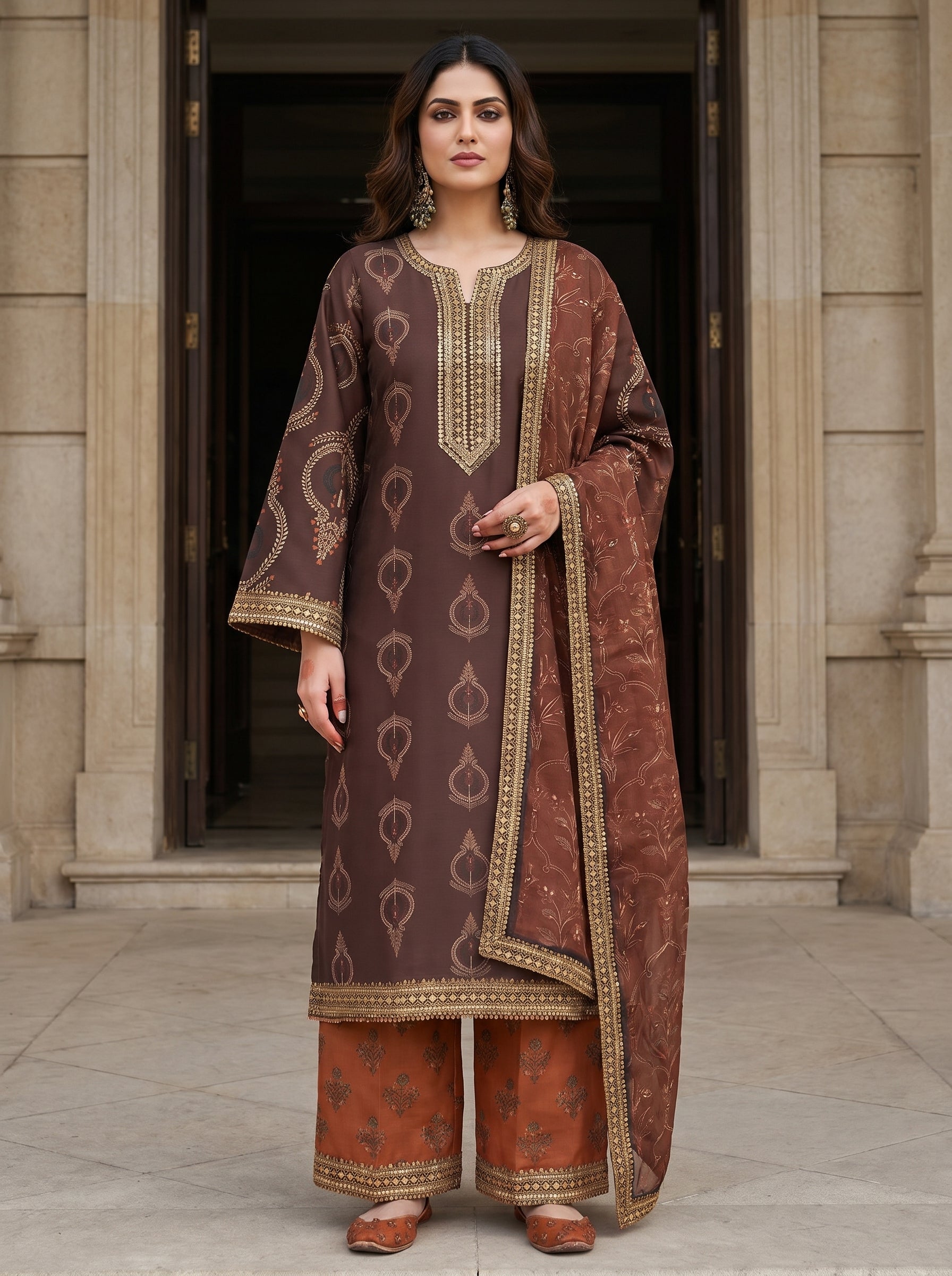 RTS | 3PC Digital Printed Suit with Ready-to-Wear Lace Dupatta