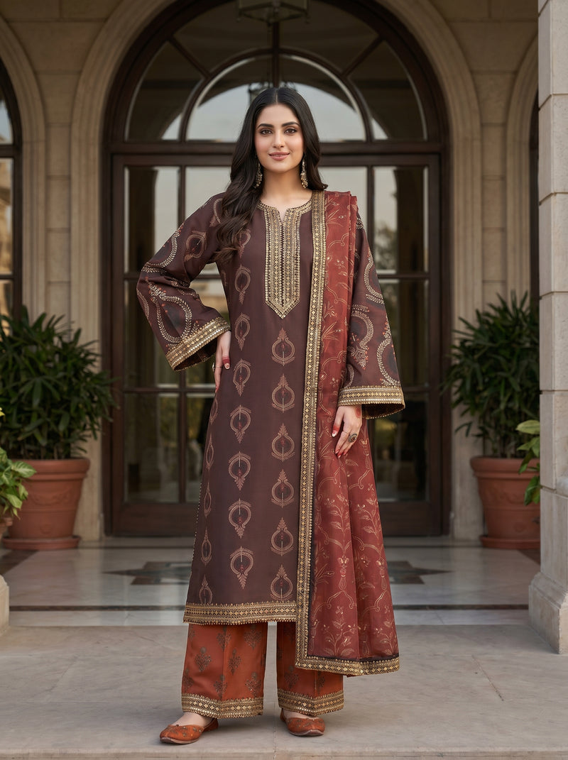 RTS | 3PC Digital Printed Suit with Ready-to-Wear Lace Dupatta