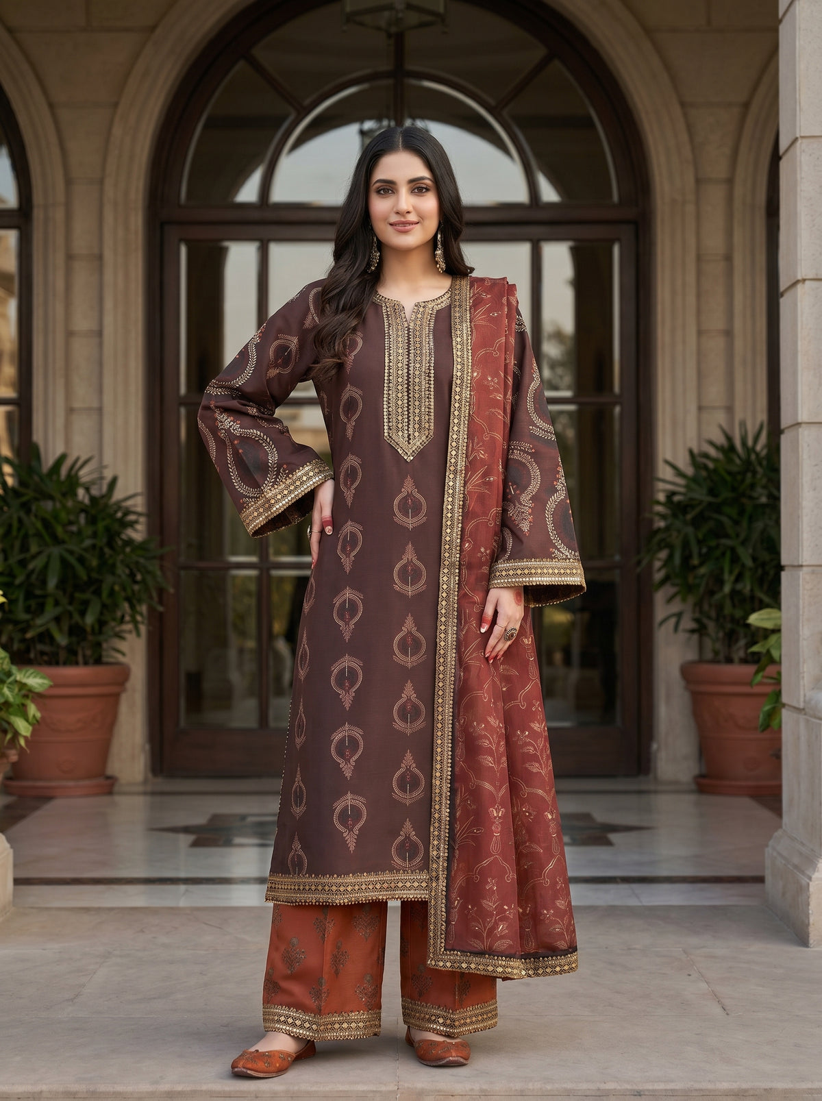 RTS | 3PC Digital Printed Suit with Ready-to-Wear Lace Dupatta