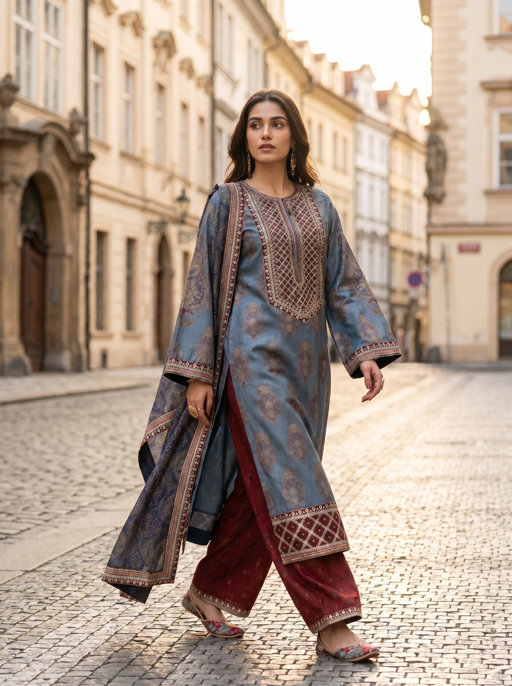 RTS | 3PC Digital Printed Suit with Ready-to-Wear Lace Dupatta