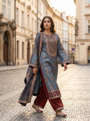 RTS | 3PC Digital Printed Suit with Ready-to-Wear Lace Dupatta