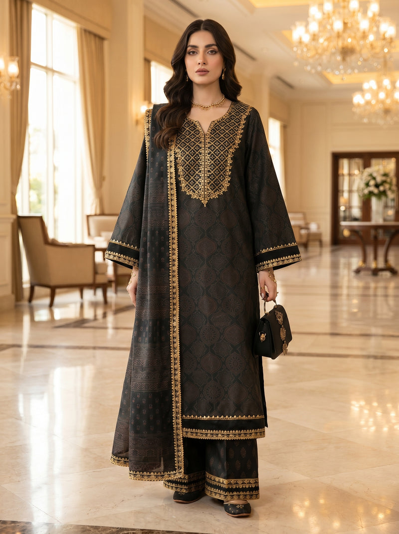 RTS | 3PC Digital Printed Suit with Ready-to-Wear Lace Dupatta