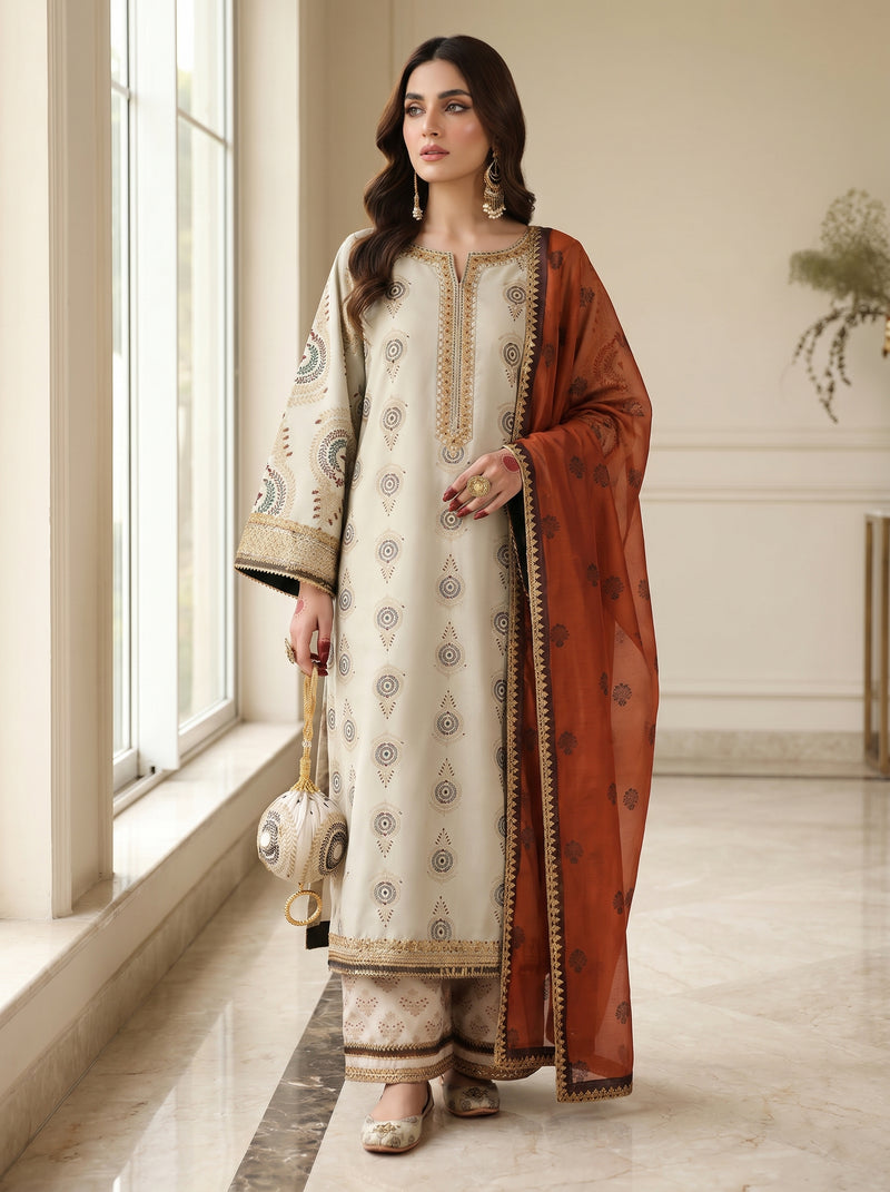 RTS | 3PC Digital Printed Suit with Ready-to-Wear Lace Dupatta