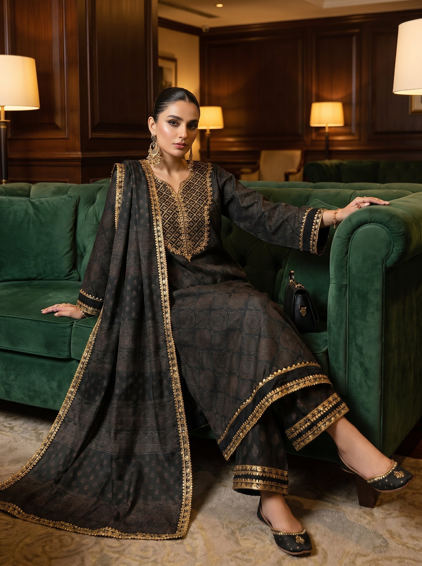 RTS | 3PC Digital Printed Suit with Ready-to-Wear Lace Dupatta
