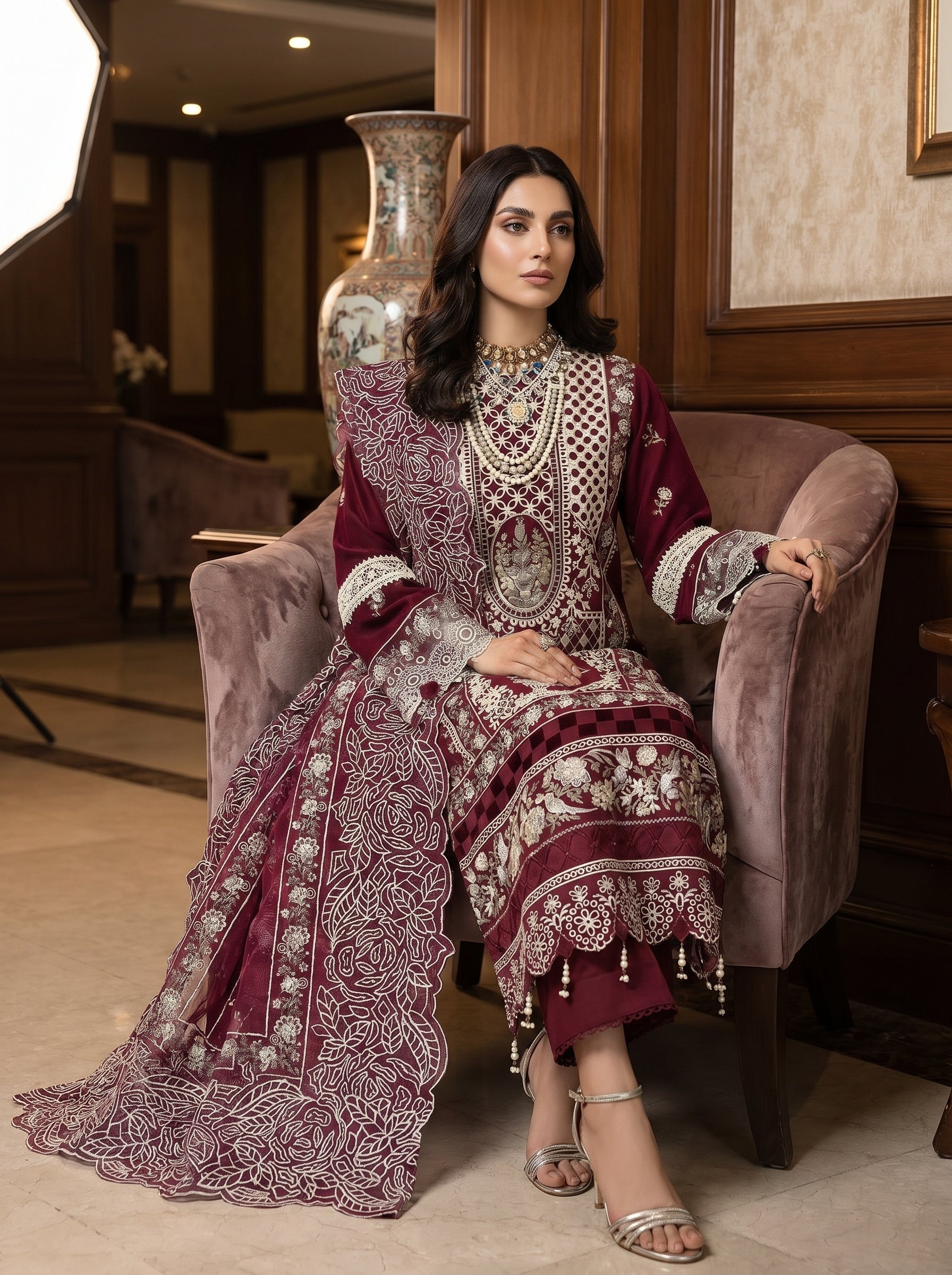 RTS | 3PC Luxury Heavy Embroidered Suit with Cotton Net Dupatta