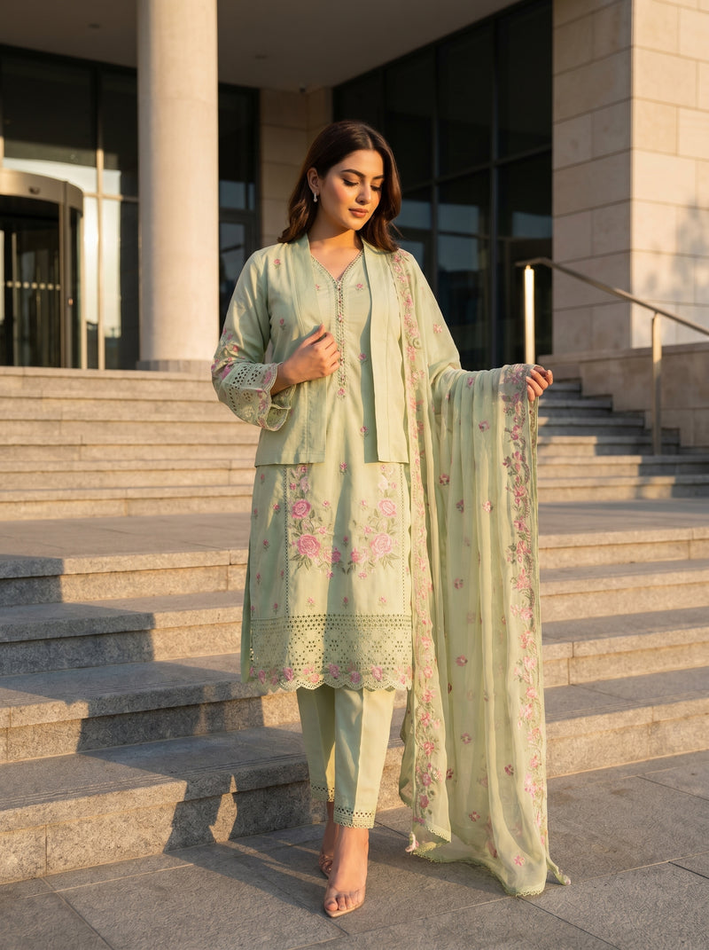 RTS | 3PC Heavy Embroidered Suit with Bamber Chiffon Dupatta